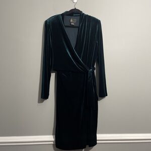 KS Collection Womens Velvet Dress 16 Green Long Sleeve Evening Party Formal